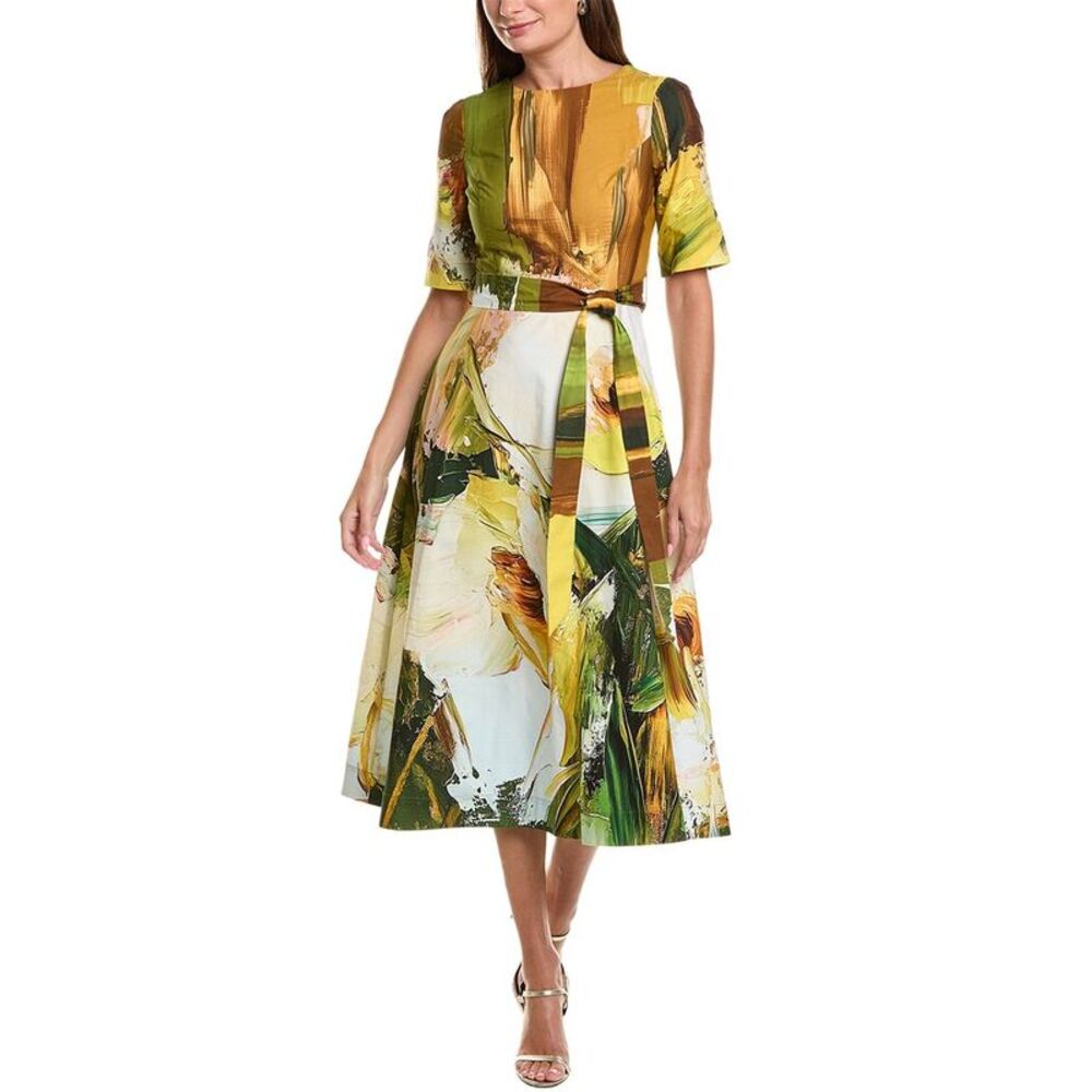 Teri Jon By Rickie Freeman Womens Apron V-Back Watercolor Print A-Line Dress,